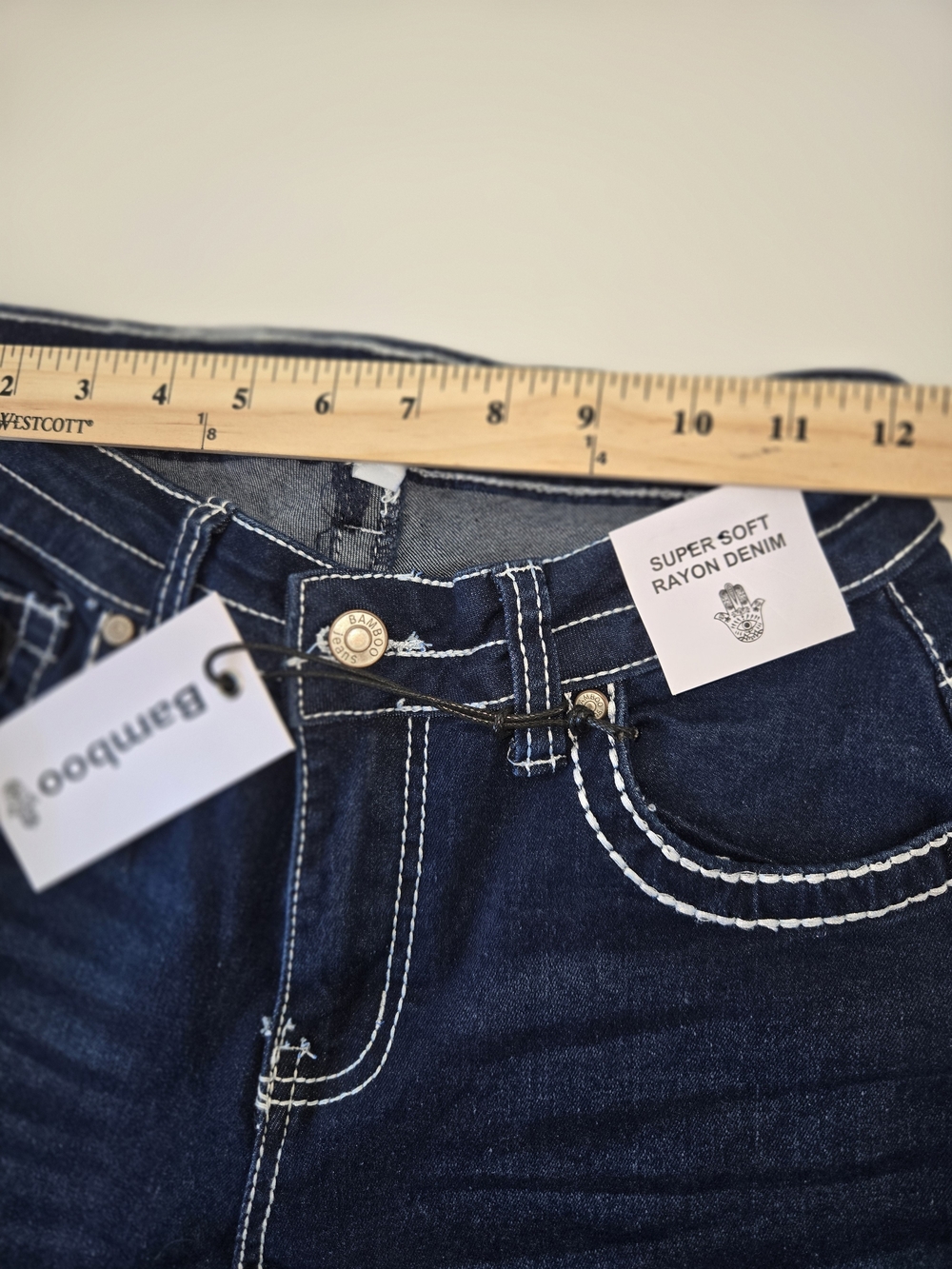NWT Bamboo Super Soft Rayon Denim Dark Wash Skinny Jeans Thick White Stitching 7 - Picture 4 of 13
